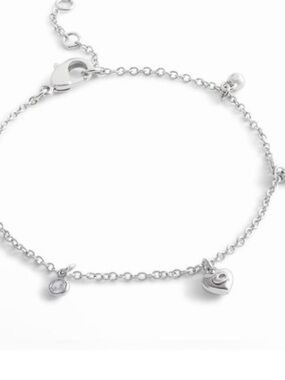 Coach Silver Heart Charm Bracelet with Crystal Accent